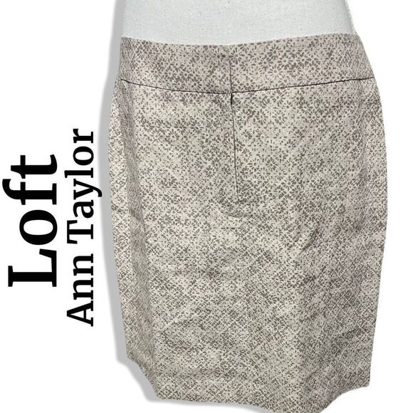 LOFT ANN TAYLOR 100% Linen, Pencil Knee Length Skirt, Tan & Brown, Size 8 - Picture 1 of 7